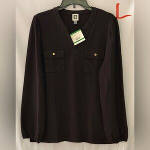 Anne Klein Dark Brown Long Sleeve Blouse